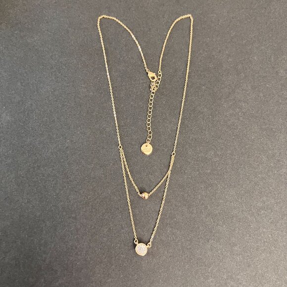 NOC Marlyn Schiff Double Layered Gold Tone Necklace With Clear Crystal G… - Picture 9 of 11